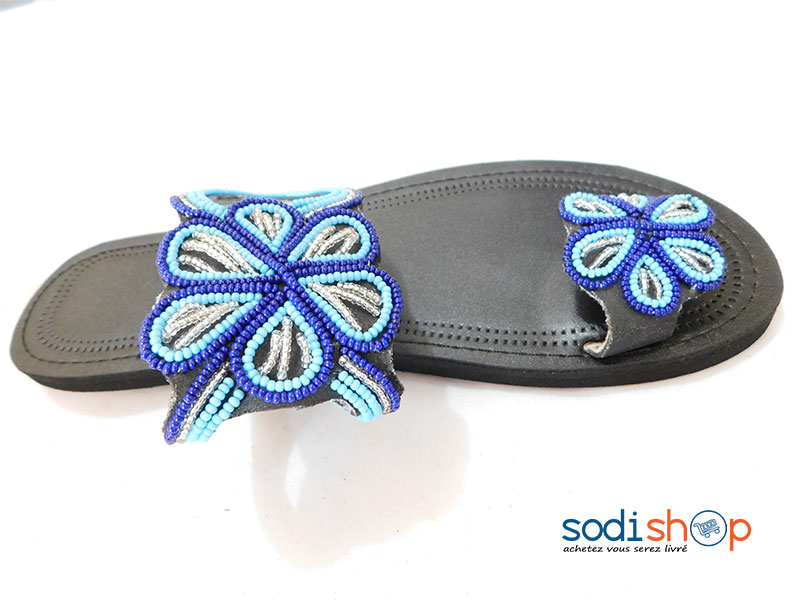 Sandale en Cuir, Chaussure Pour Femme, Décoration en Perle