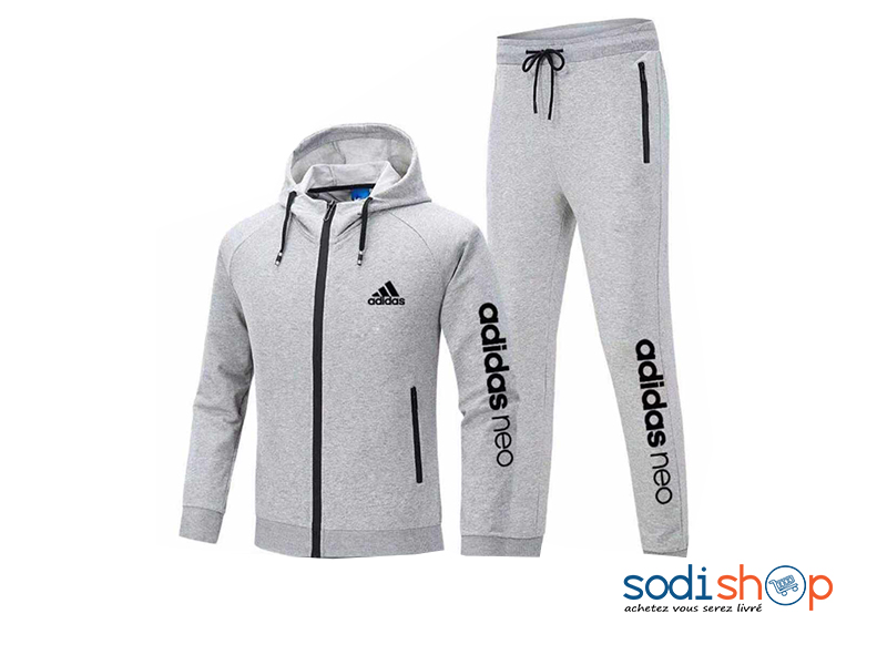 Ensemble Adidas Sweat à Capuche Pantalon Jogging Couleur Gris