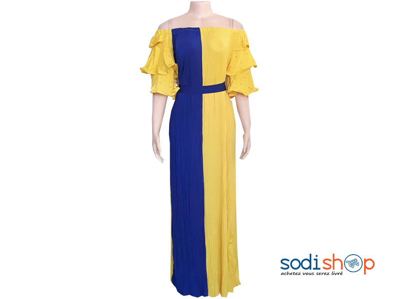 Robe Epaule Dénudé Double Couleur Bleue et Jaune SodiShop Guinée