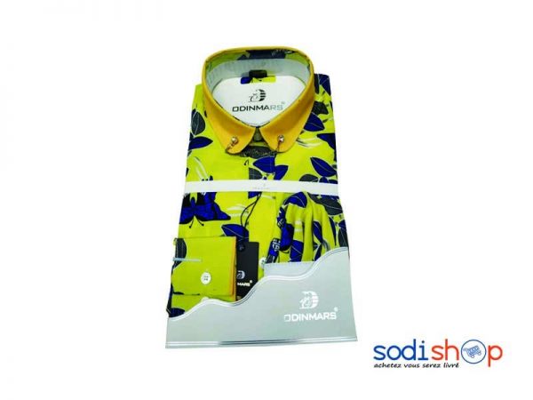 188 Sodishop Mali Achat Vente OdinMars Chemise Motif Papillon - Couleur Jaune et Bleu Pour Homme BJ00100