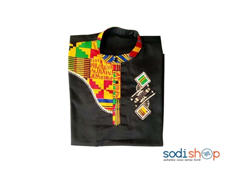 Chemise Homme En Tissu Pagne Pour Homme Couleur Noir OD00154 SodiShop Guinee