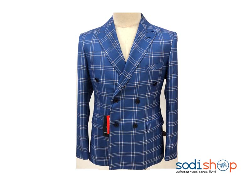 Blazer Croisé Imprimé à Carreaux Veste à Boutons Couleur Bleu