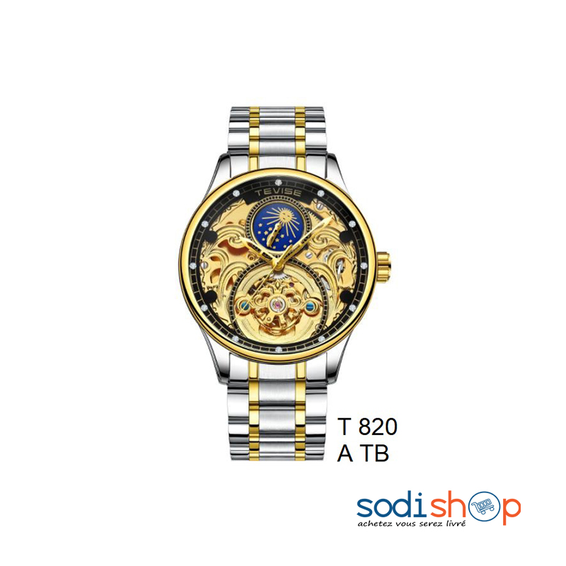 Tevise T-820 Montre Mécanique Automatique Couleur Argent et Doré