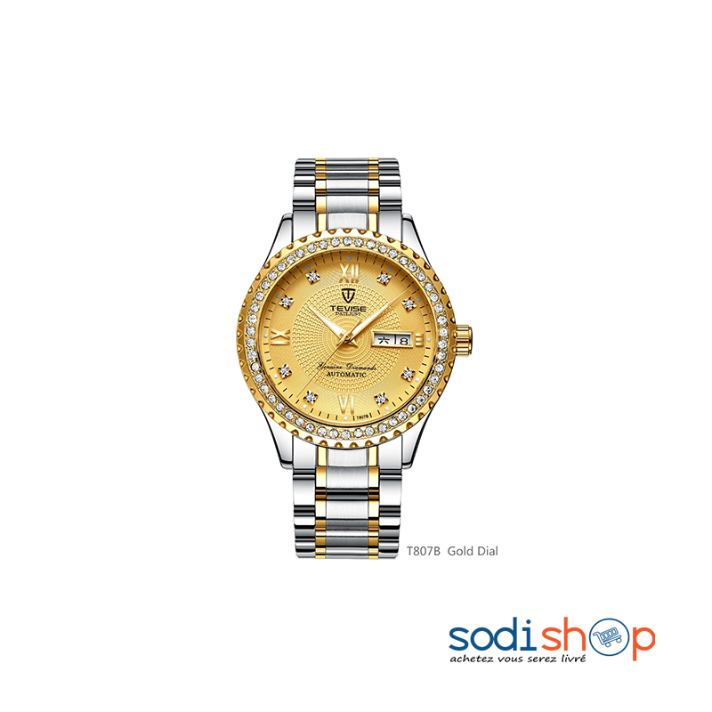 Tevise T-807B Montre de Luxe Résistant à l'Eau Bracelet en Acier