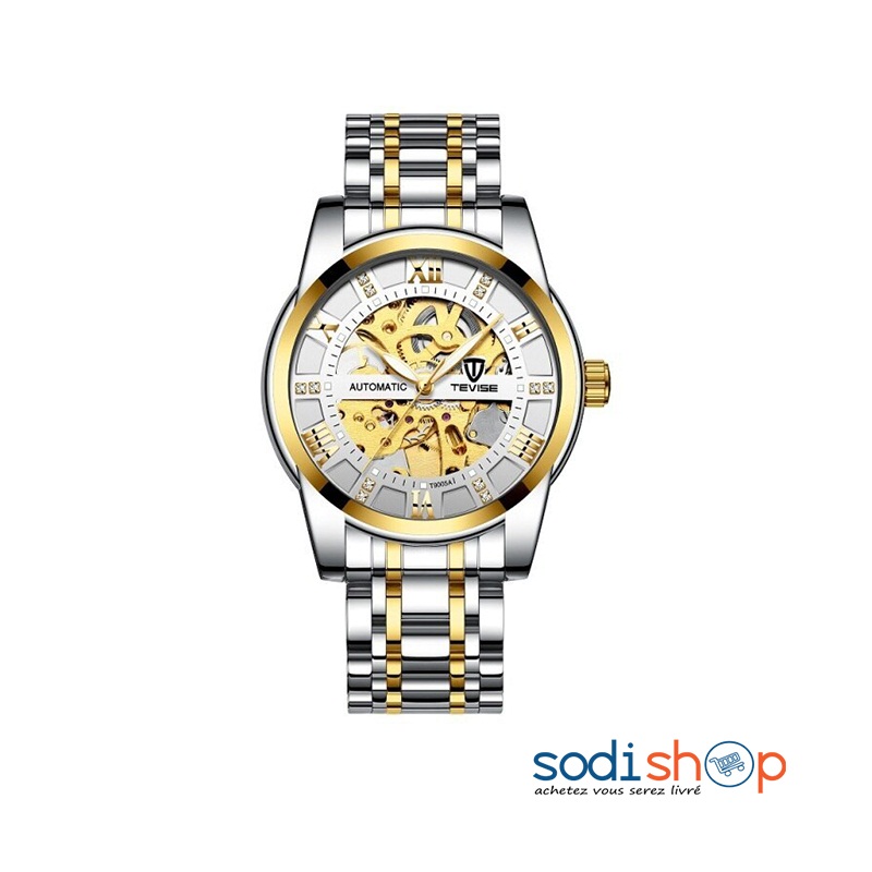 Montre de Luxe Tevise T-9005AB Etanche 3ATM Couleur Argent et