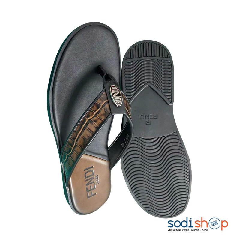 Sandales en Cuir FENDI Noir et Marron Chaussures Pour Homme